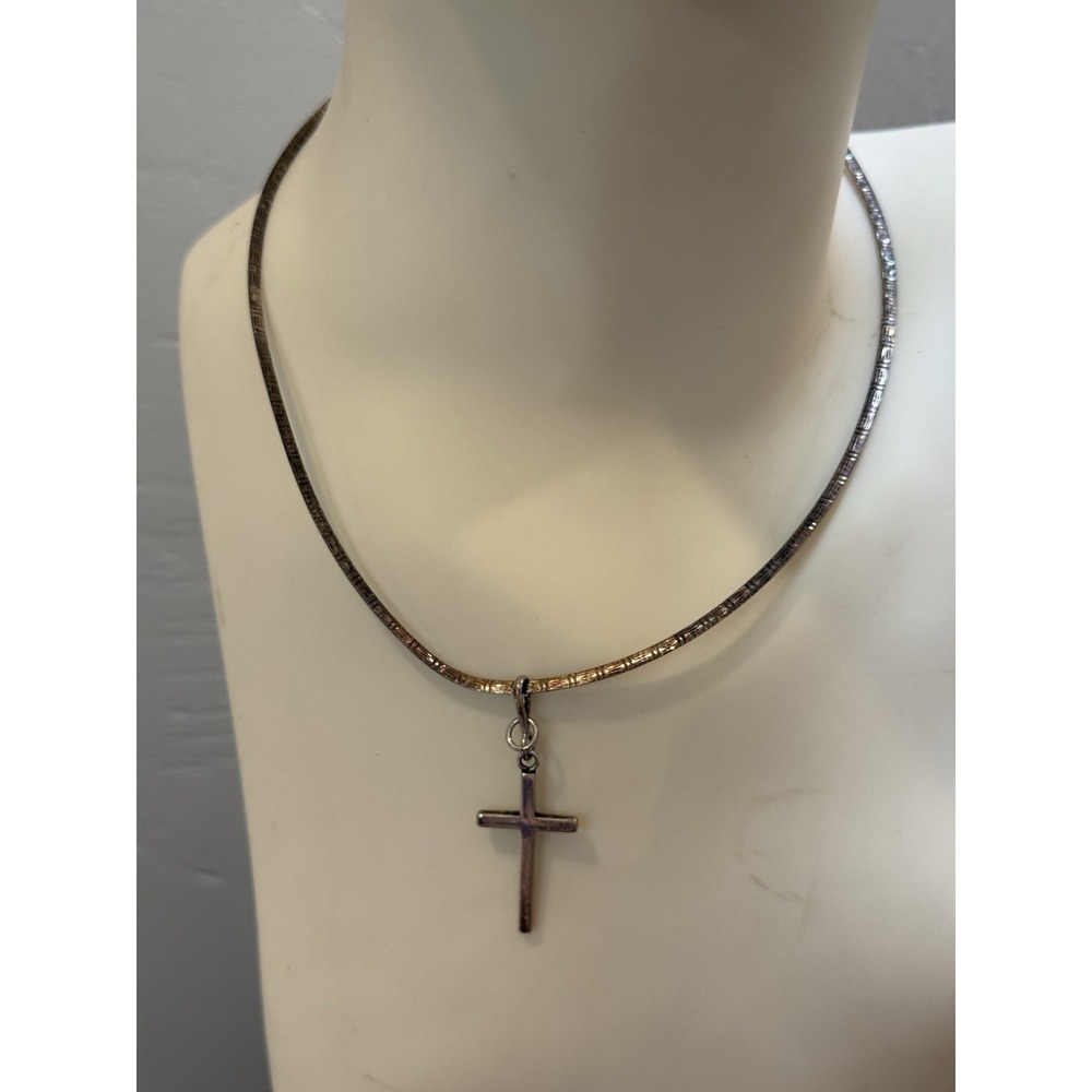 Vintage Dyadema Italy 925 Sterling Silver Omega Choker Necklace Cross Pendant